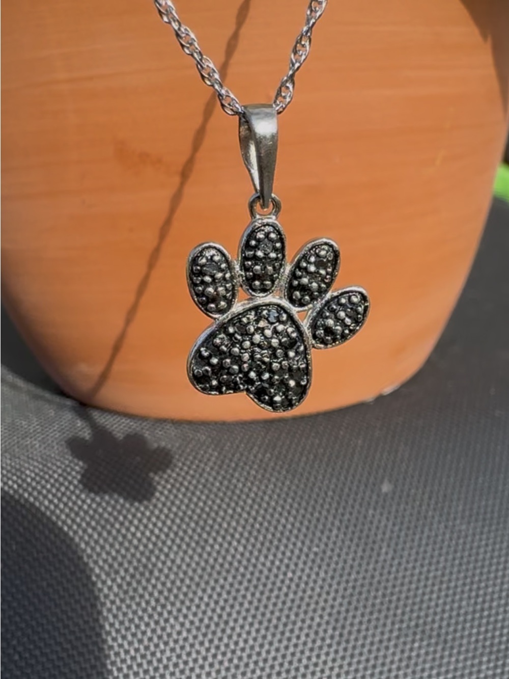 Paw print Pendant Pave accents  925 Sterling Silver Necklace - Picture 2 of 16